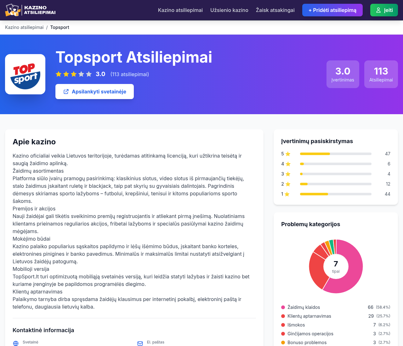 TOPsport bendruomenės konteksto ekrano kopija